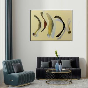 'Memories (Fluid Forms in Harmony)' painting by Uday Goswami shown on a wall in a furnished room.