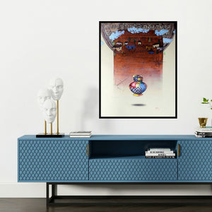 'Memory (Untitled)' painting by Ramchandra Kharatmal shown on a wall in a furnished room.