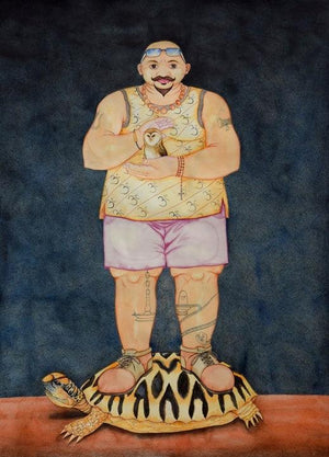 Men Should Be Disturbed To Survive In Th by Sajith Puthukkalavattom, Original Mixed Media Figurative Painting on Paper, Medium Vertical Wall Art
