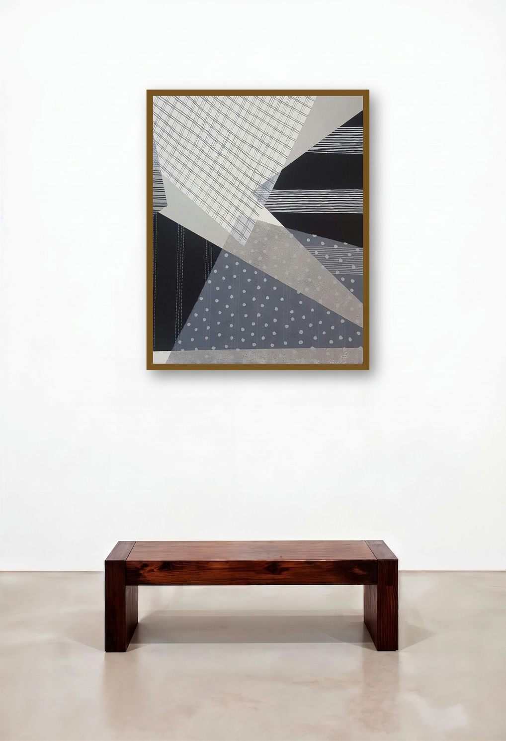 Mental (Geometric Abstraction) by artist Megha Madan displayed in a Modern Hotel Lobby