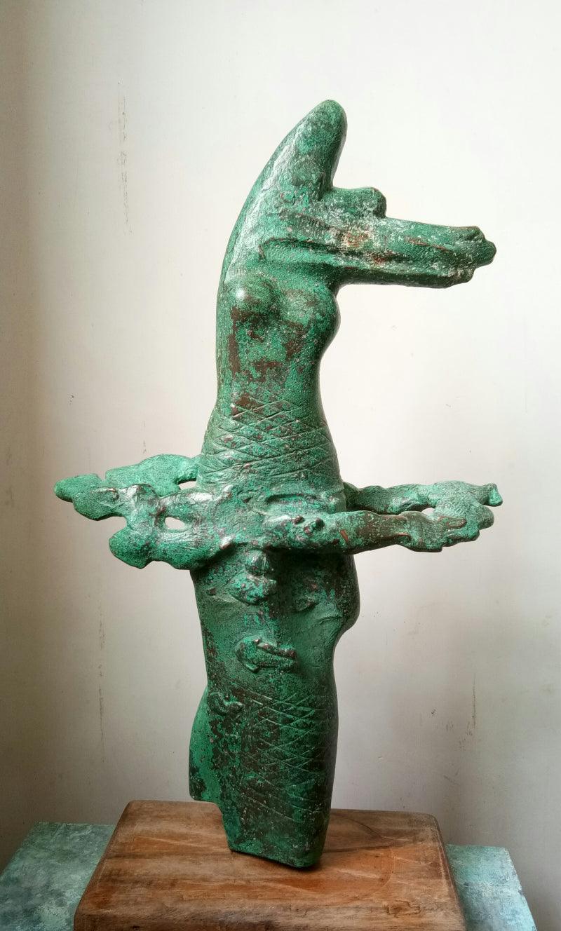 contemporary sculpture titled 'Mermaid', 16x10x7 inches, by artist Dilip Paul on Bronze