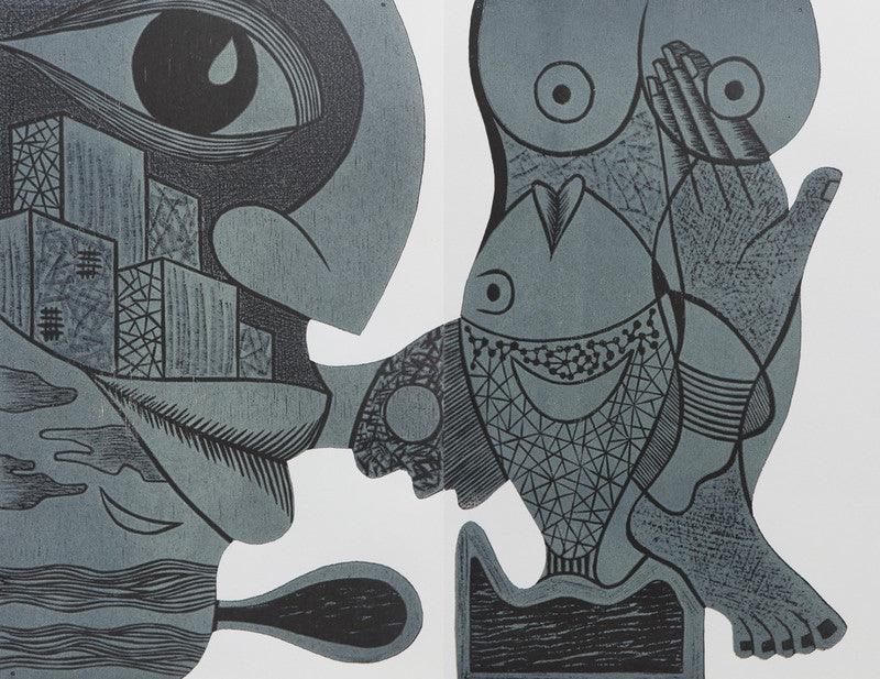 contemporary printmaking titled 'Mesmerizing Dream 32', 12x16 inches, by artist Arvind Sharma on Paper