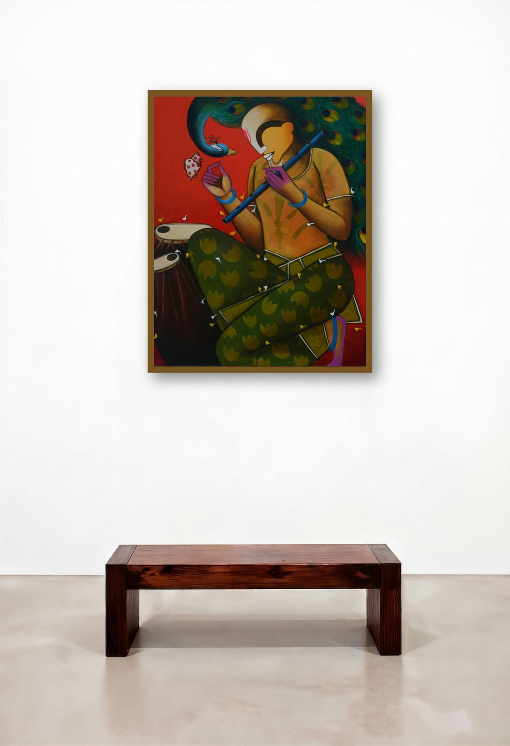 Mesmerizing Tunes 12 (Flute of Krishna) by artist Anupam Pal displayed in a Scandinavian Family Room