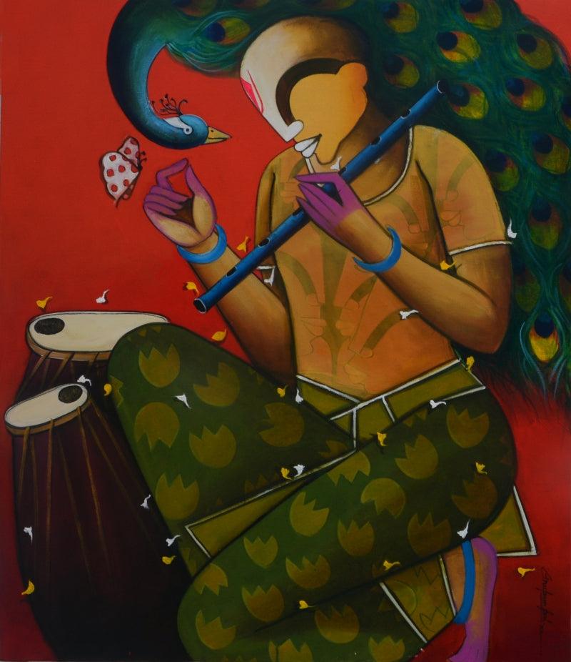 contemporary acrylic painting titled 'Mesmerizing tunes 12', 42x36 inches, by artist Anupam Pal on canvas