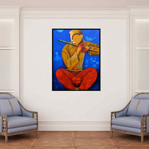 In-situ view of Anupam Pal's 'The Mesmerizing Tunes 3' painting in a room