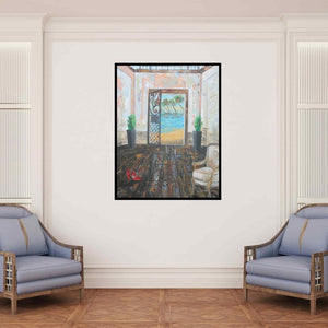 In-situ view of Romaine Kaufman's 'metaphysical exploration of real time space (A Glimpse of Paradise)' painting in a room