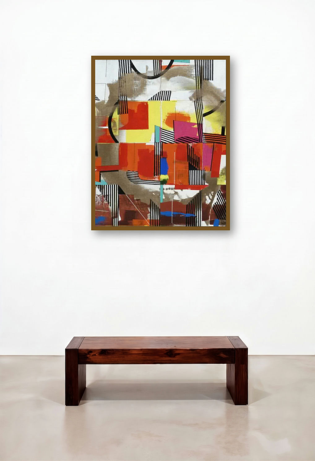 Metroscape (Rhythmic Resonance) by artist Prabhinder Lall displayed in a Japandi Hotel Lobby