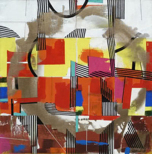 Metroscape (Rhythmic Resonance) by Prabhinder Lall, Original Acrylic Abstract Painting on Canvas, Small Square Wall Art