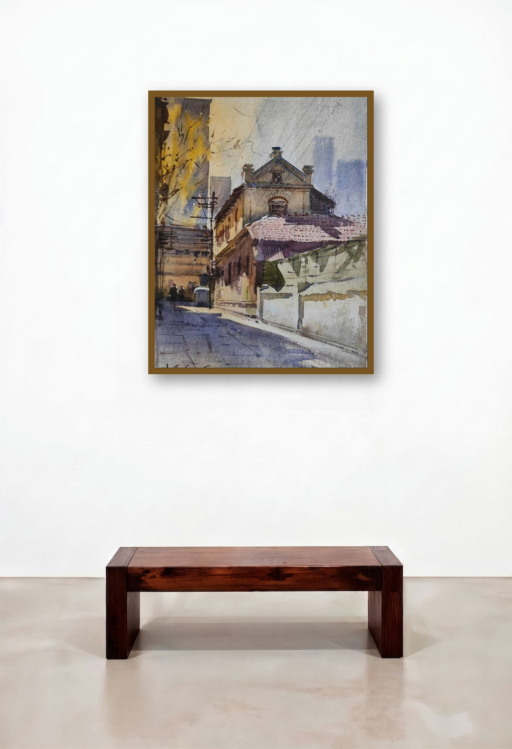 Mg Road Lane (Nostalgic Corner) by artist Anupam Chauhan displayed in a Scandinavian Reception Area