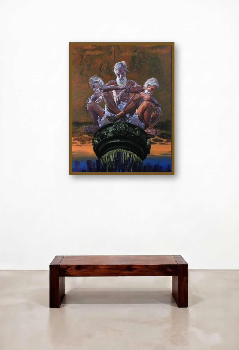 Migration 2 (Watchers of Time) by artist Rishi Raj displayed in a Japandi Executive Office