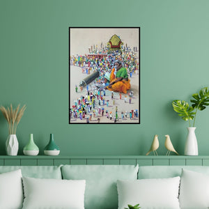 Preview of 'Migration (Breath of Life)' Painting by Amol Satre shown on a wall in a furnished room.