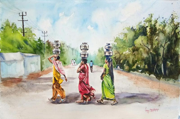 Miles To Go To Fill Their Pots Painting by Lasya Upadhyaya | ArtZolo.com