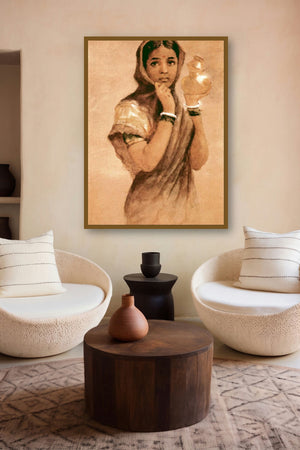 Milkmaid (The Milkmaids Reverie) by artist Raja Ravi Varma displayed in a Curated gallery