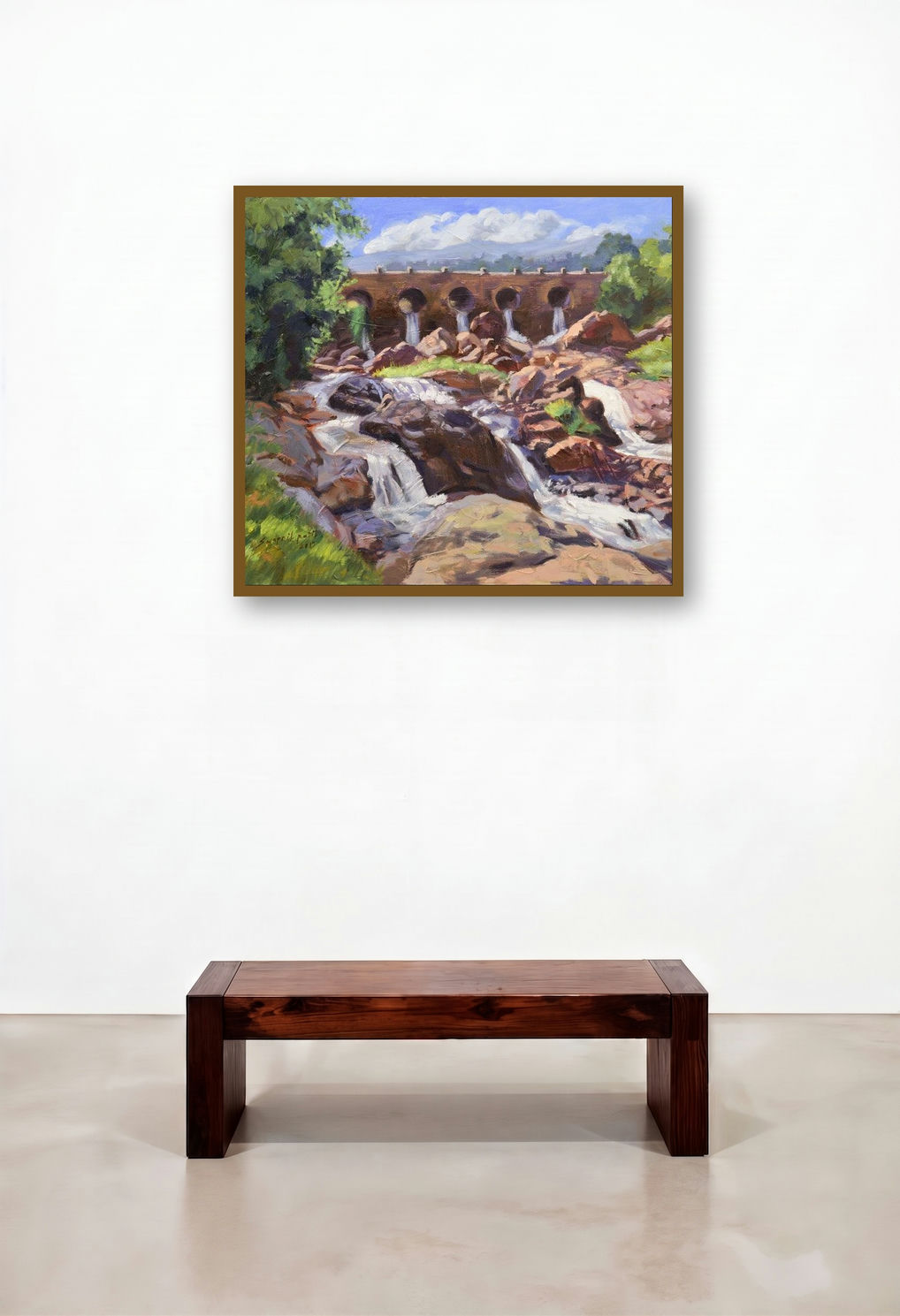 Milky Water (Cascading Waters) by artist Swapniil Paatil displayed in a Luxury Library