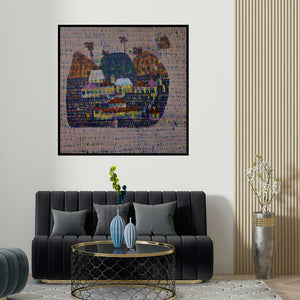 Harshada Kolapkar's 'Mindscape 1 (Hidden Harmony)' painting visualized above a sofa in a contemporary room.