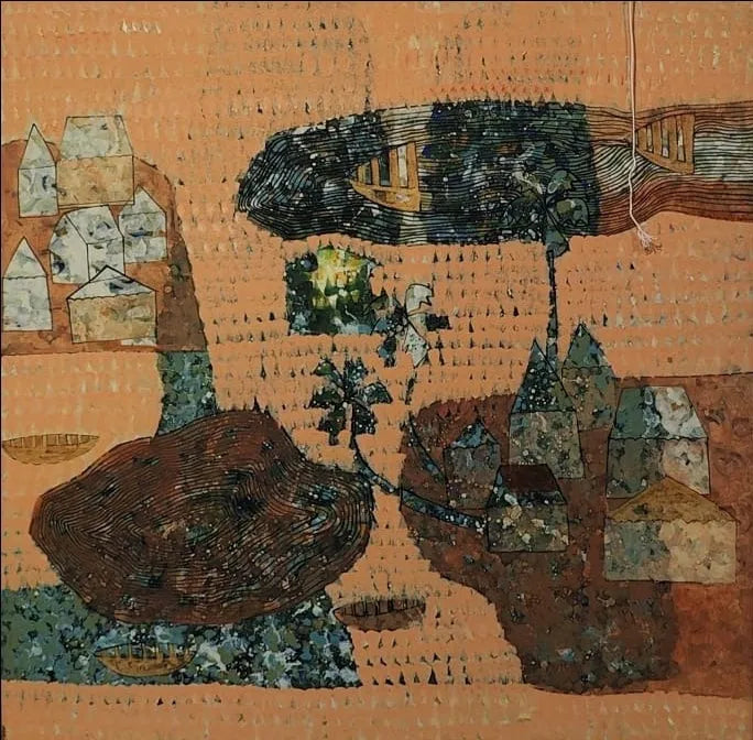 Landscape acrylic painting titled 'Mindscape 13', 36x36 inch, by artist Harshada Kolapkar on Canvas