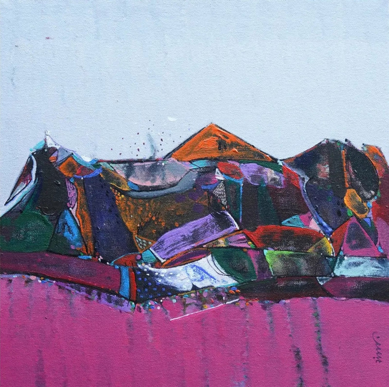 Mindscape 2' abstract acrylic painting by artist Sanjay Tikkal, 15x15 inch, on canvas