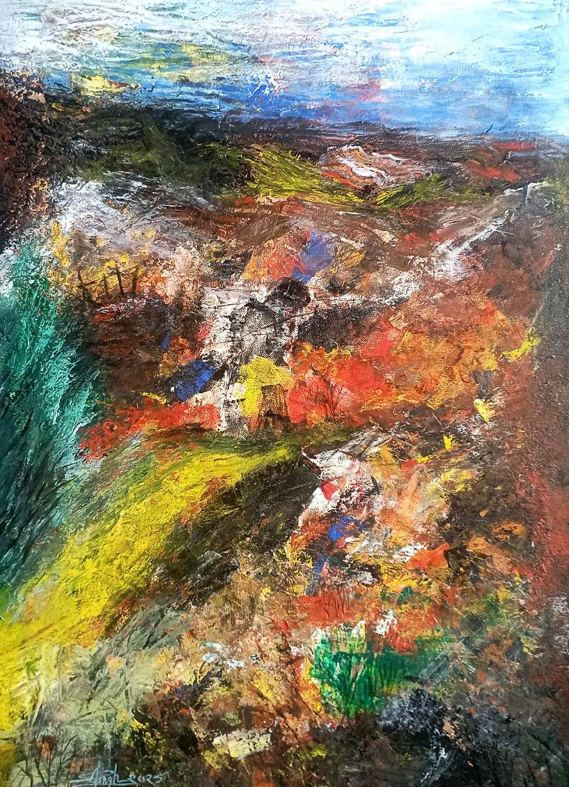 'Mindscape 2' landscape acrylic painting by artist Ganesh Singh, 26x18 inch, on canvas