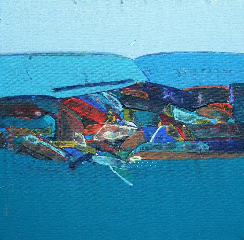 Mindscape' abstract acrylic painting by artist Sanjay Tikkal, 15x15 inch, on canvas