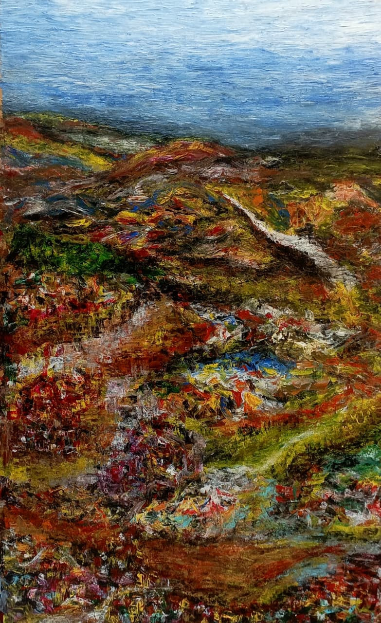 'Mindscape 4' landscape acrylic painting by artist Ganesh Singh, 60x36 inch, on canvas
