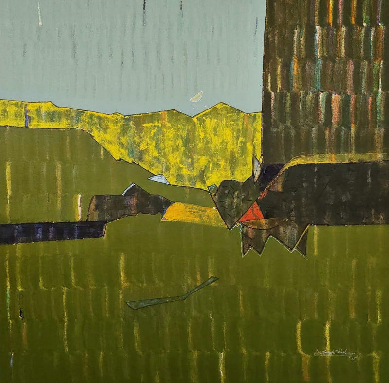 'Mindscape' abstract acrylic painting by artist Sanjay Tikkal, 36x36 inch, on canvas