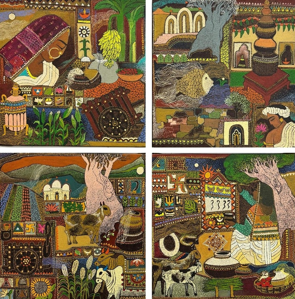 Miniature Series' figurative acrylic painting by artist Siddharth Shingade, 24x24 inch, on canvas