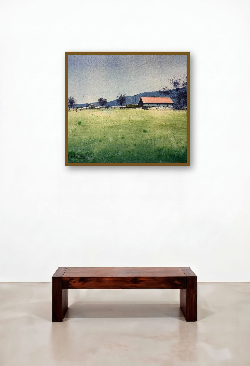 Minimalist Landscape (Serene Countryside) by artist Ks Farvez displayed in a Industrial Reception Area