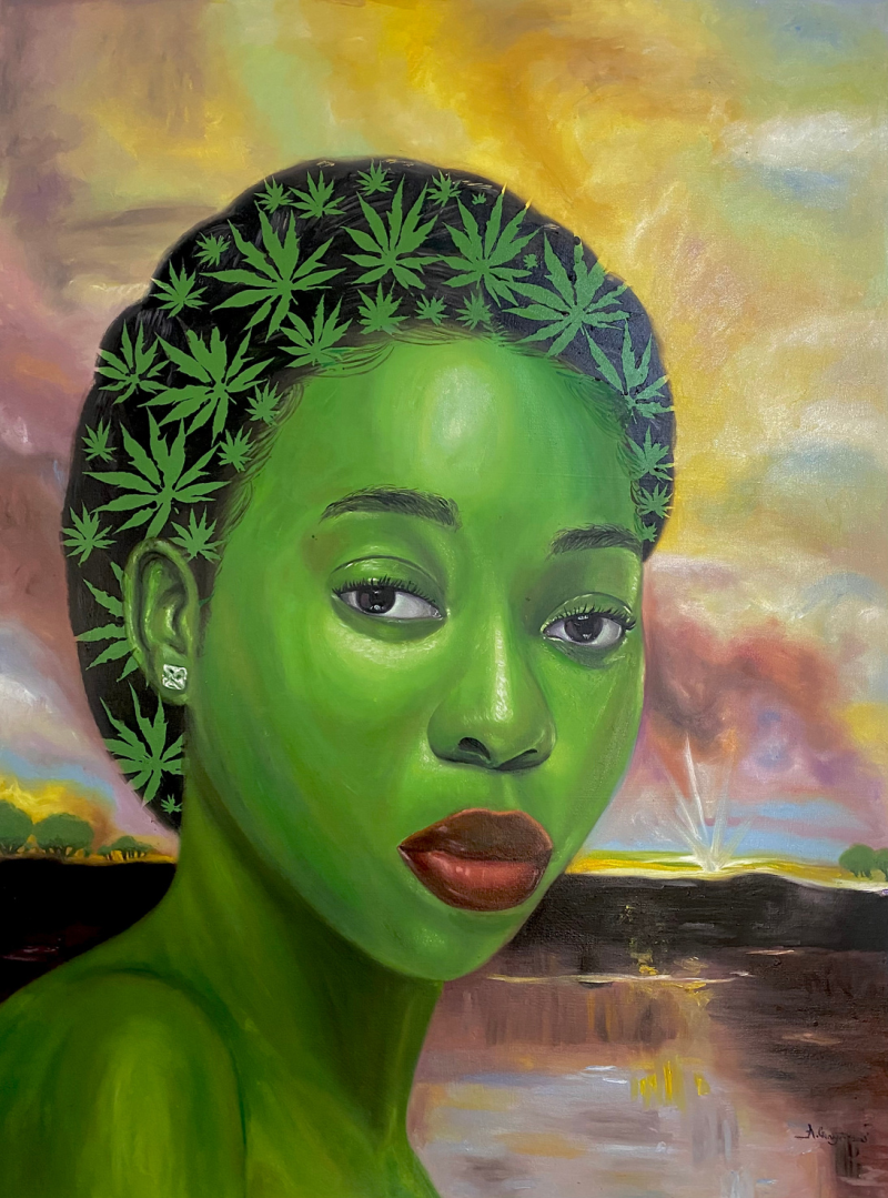 'Miracle' figurative oil painting by artist Ganiyat Abdulazeez, 48x36 inch, on canvas