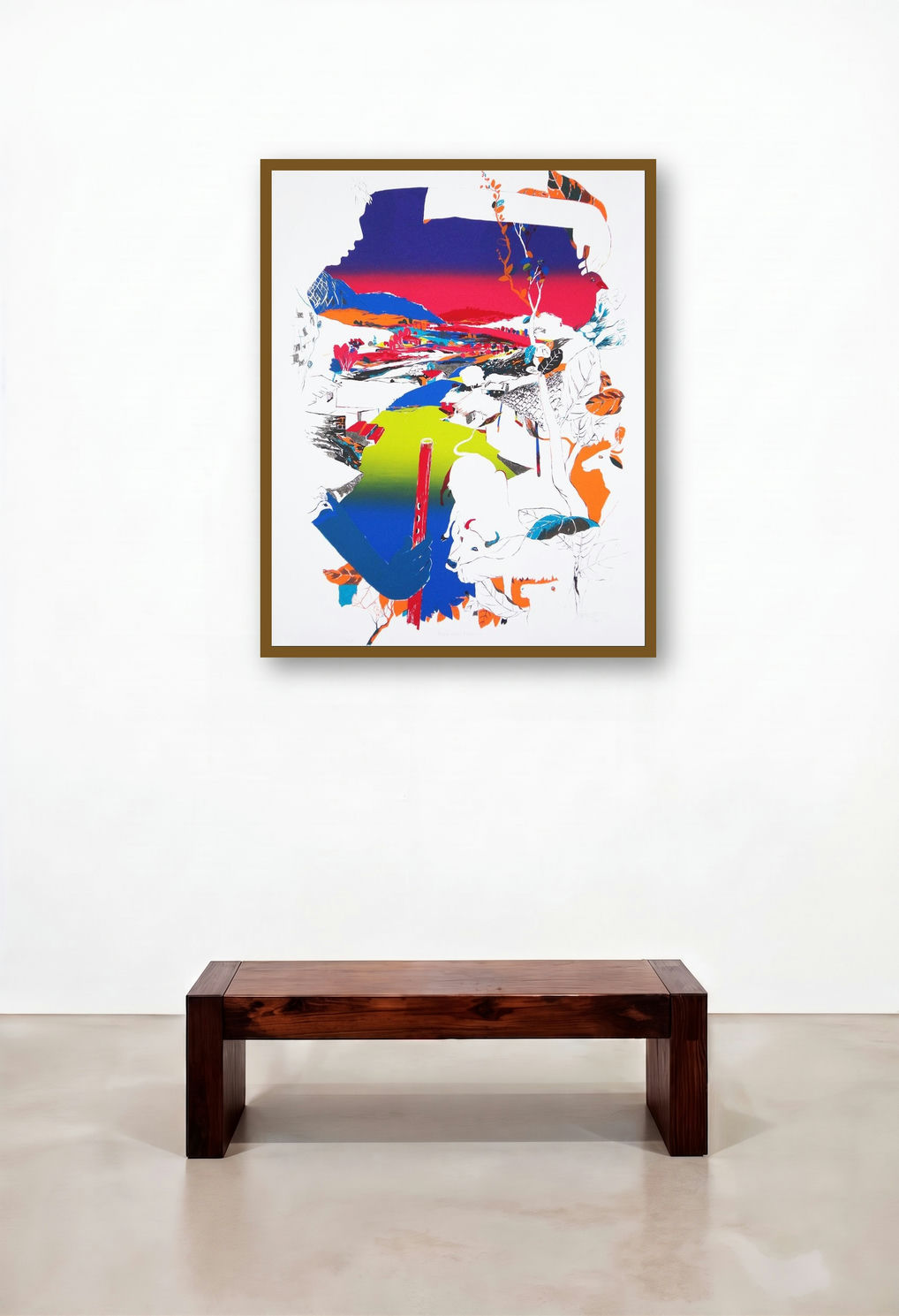Miraculous Morning (Abstract Village Scene) by artist Nabibakhsh Mansoori displayed in a Minimalist Living Room