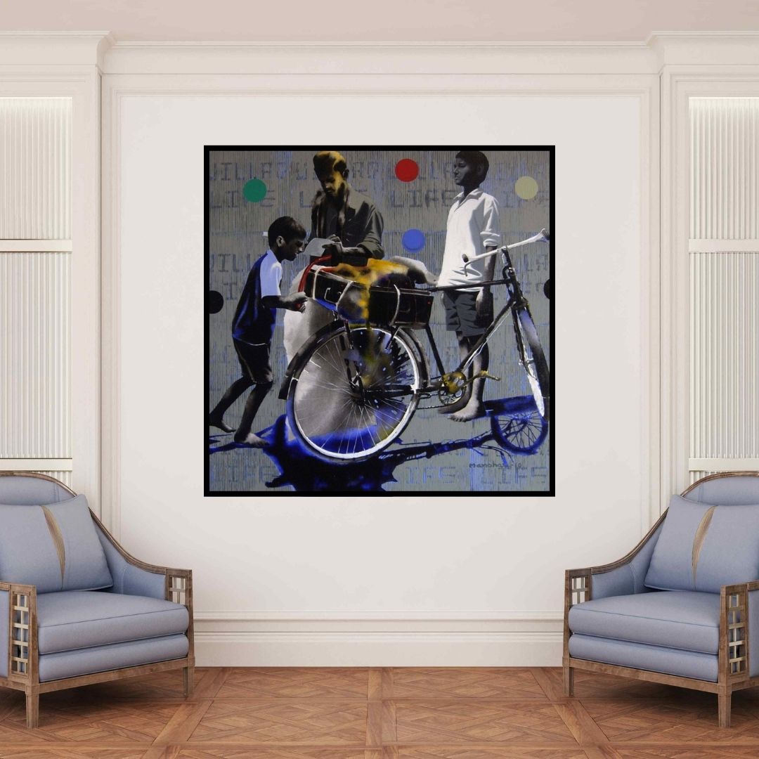 In-situ view of Manohar Rathod's 'Mithaiwala 08' painting in a room