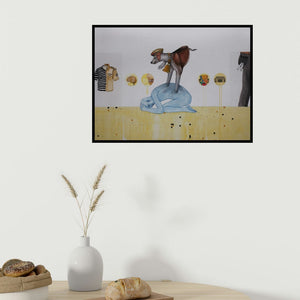 In-situ view of Nandkishor Saindane's 'Mobile Mind D (The Burden of Authority)' painting in a room