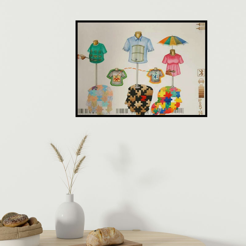 In-situ view of Nandkishor Saindane's 'Mobile Mind A (The Connected Mind)' painting in a room