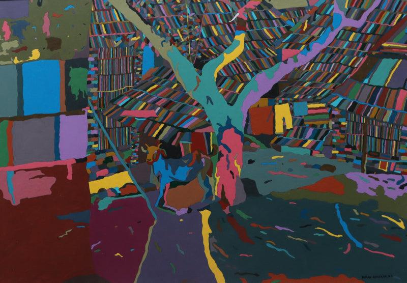 Landscape acrylic painting titled 'Modern Days Of Village', 35x25 inches, by artist Kiran Gunjkar on Paper