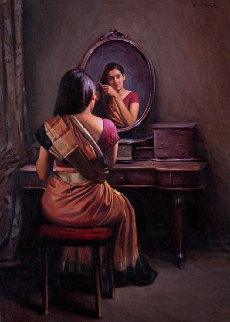 Mohini' figurative oil painting by artist Mahesh Soundatte, 40x30 inch, on linen
