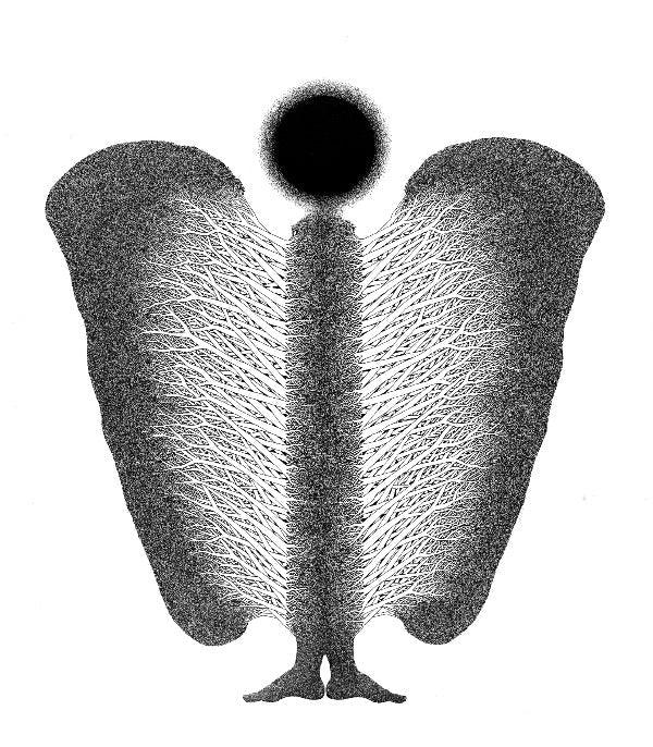 Figurative pen ink drawing titled 'Moksha Ii', 41x36 inches, by artist Prakash Ghadge on Canvas