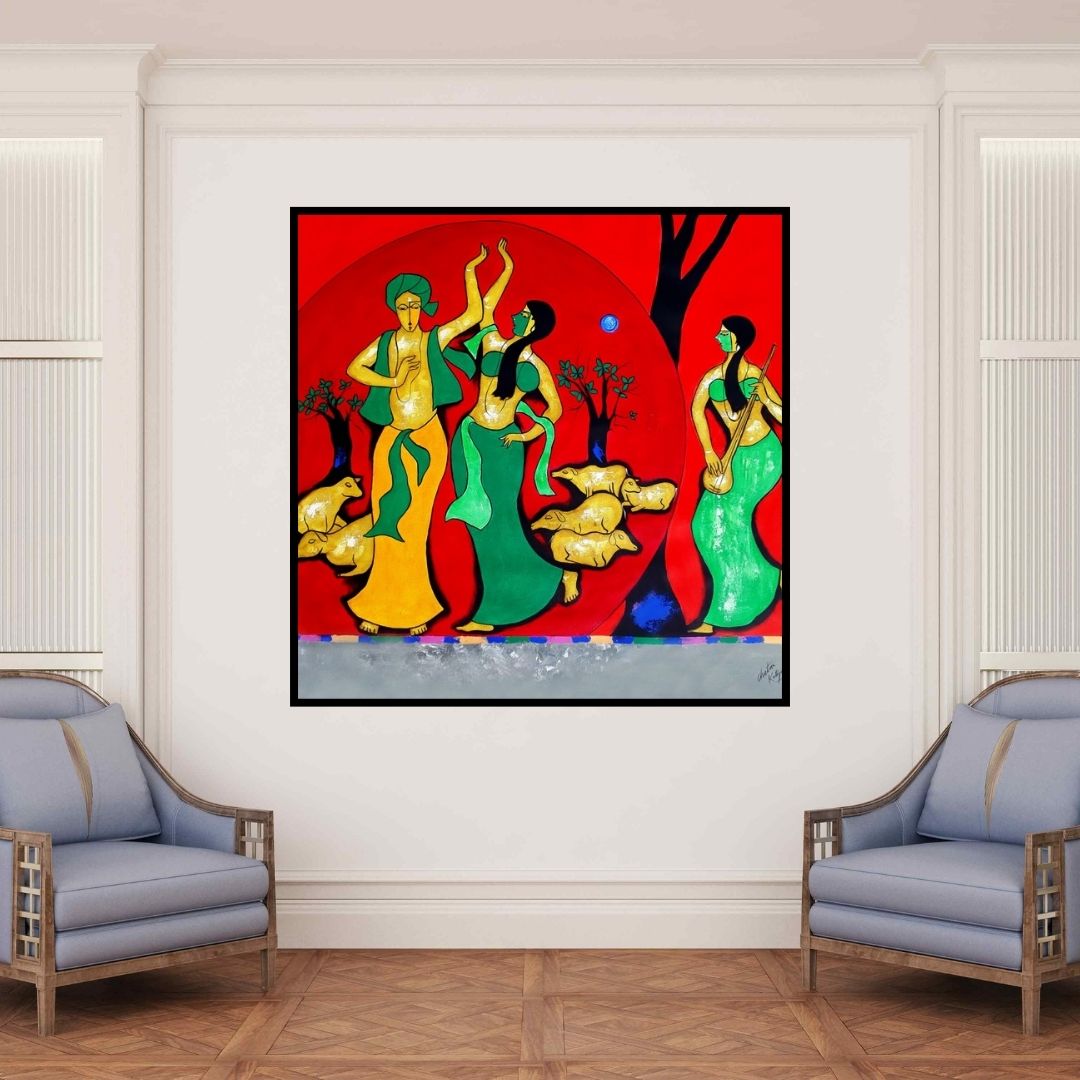 In-situ view of Chetan Katigar's 'Moment Of Love' painting in a room