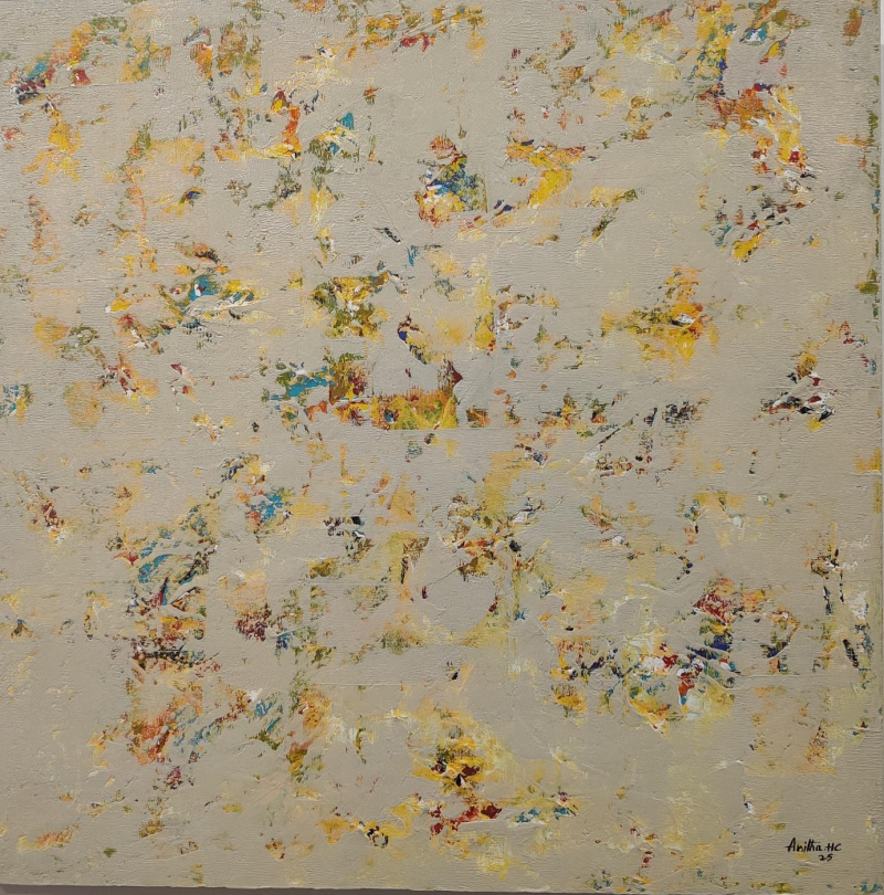 'Momentum 2' abstract acrylic painting by artist Anitha H C, 32x32 inch, on canvas