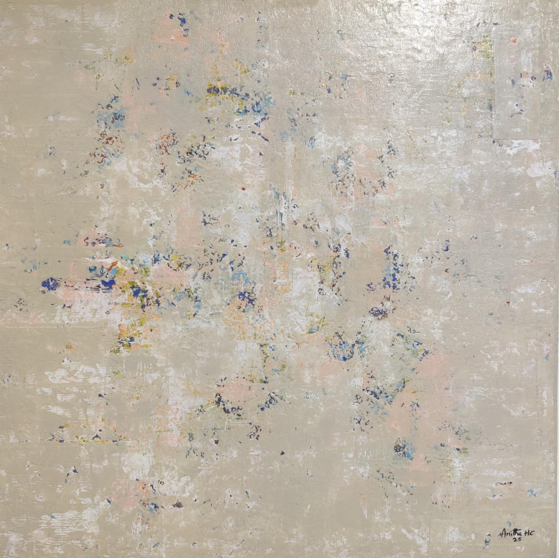 'Momentum 3' abstract acrylic painting by artist Anitha H C, 32x32 inch, on canvas