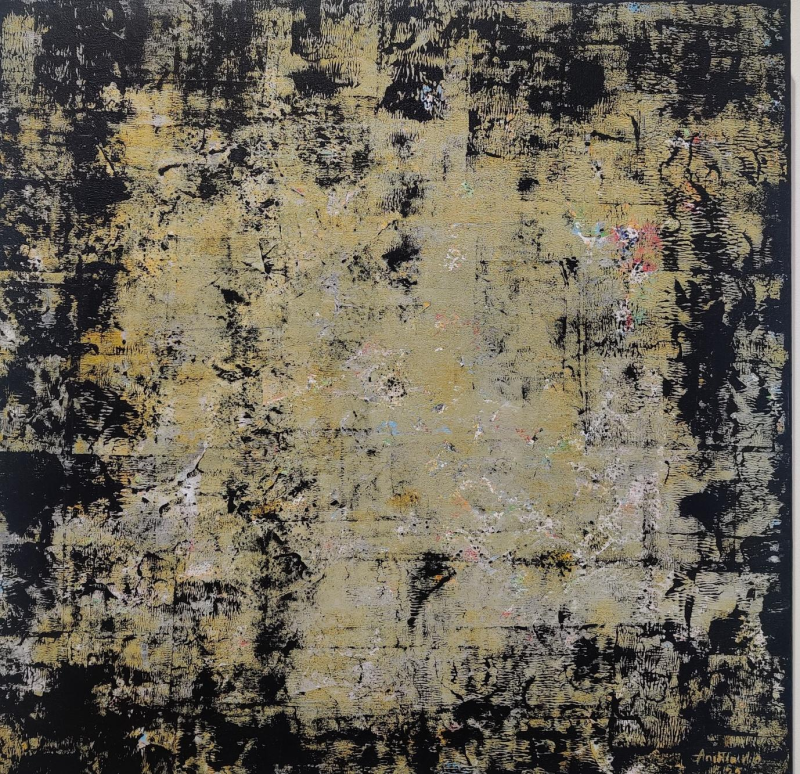 'Momentum 5' abstract acrylic painting by artist Anitha H C, 32x32 inch, on canvas