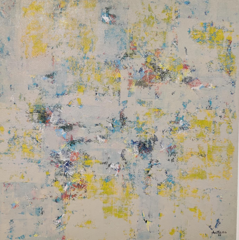 'Momentum 6' abstract acrylic painting by artist Anitha H C, 32x32 inch, on canvas
