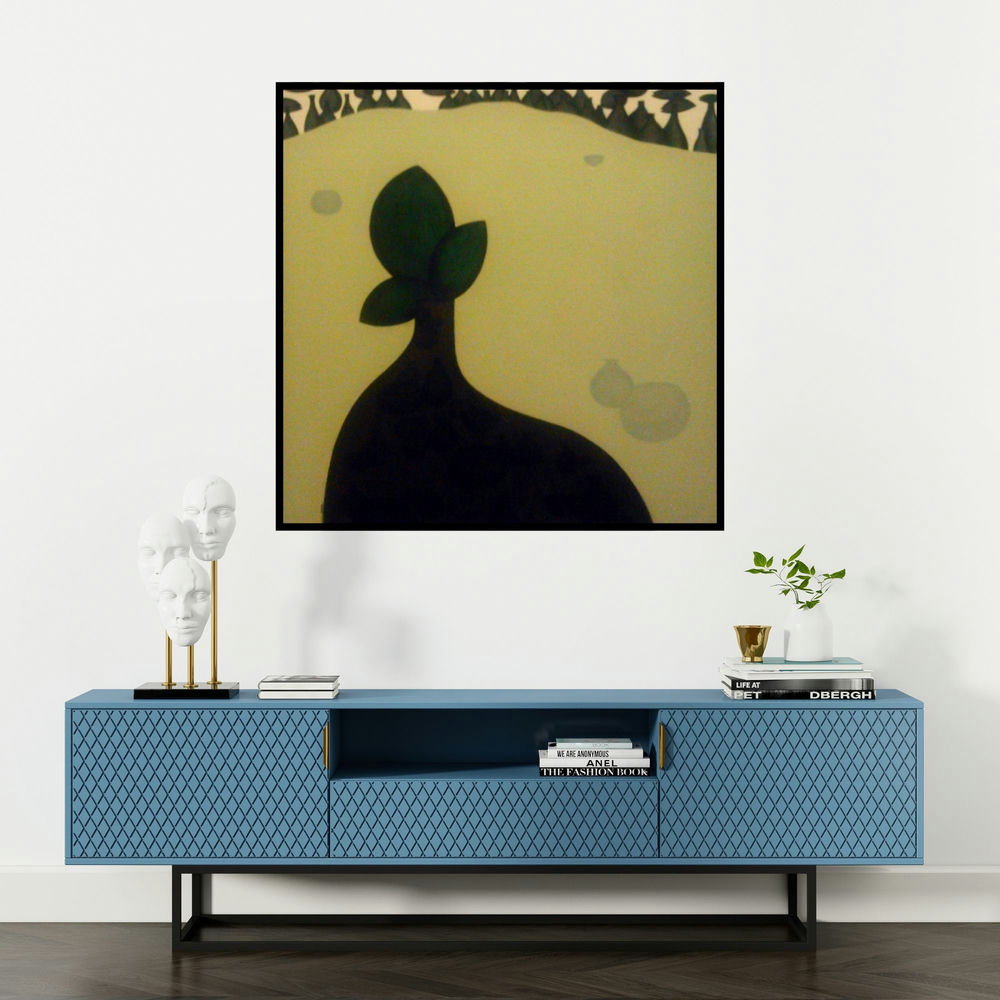 'Money Plant 1 (The Lone Tree)' painting by Pravin Shinde shown on a wall in a furnished room.