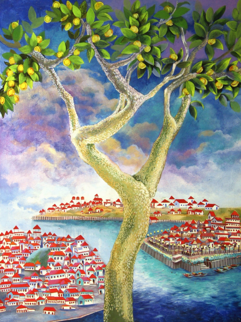 Nature acrylic painting titled 'Money Plants', 48x36 inch, by artist Sovon Manna on Canvas