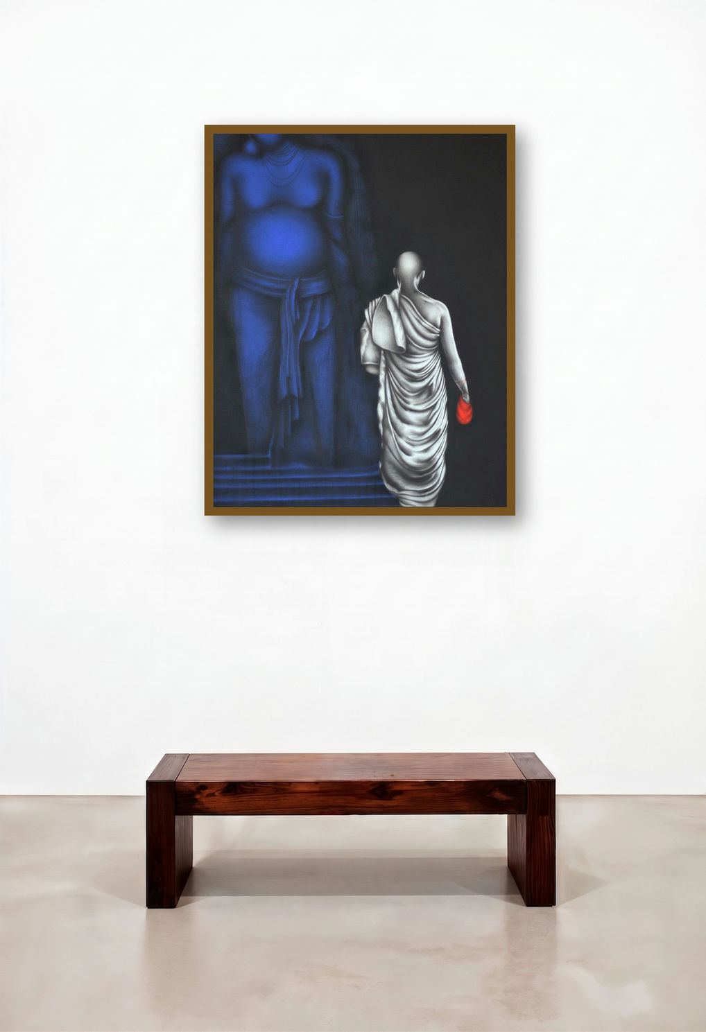Monk 2 (Monk and Buddha) by artist Yuvraj Patil displayed in a Transitional Family Room