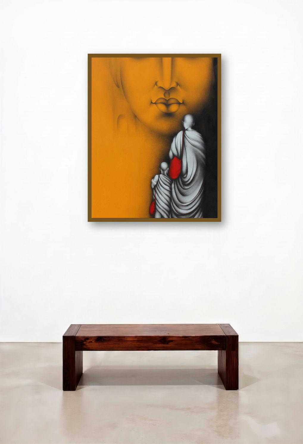 Monk 4 by artist Yuvraj Patil displayed in a Scandinavian Hotel Suite