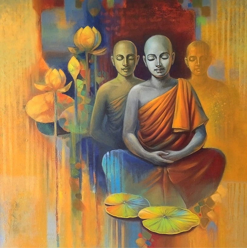 Monk' religious acrylic painting by artist Sanjay Lokhande, 30x30 inch, on canvas