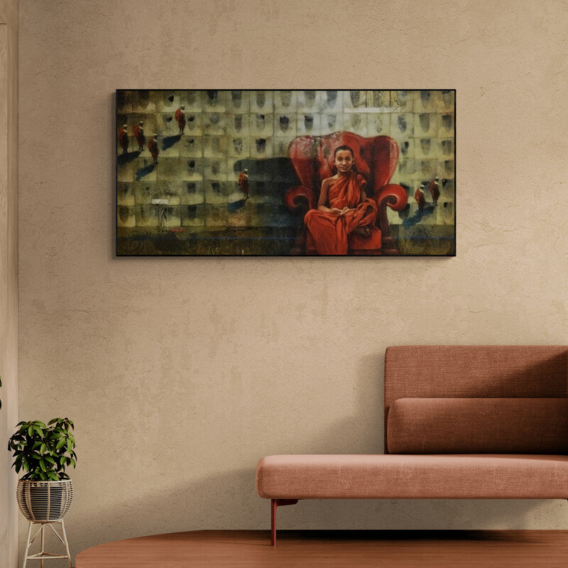 In-situ view of Sanjib Gogoi's 'Monk On The Chair (Young Monk on Throne)' painting in a room