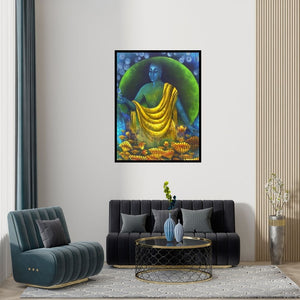 Preview of 'Monk I' Painting by Vijaya Ved shown on a wall in a furnished room.