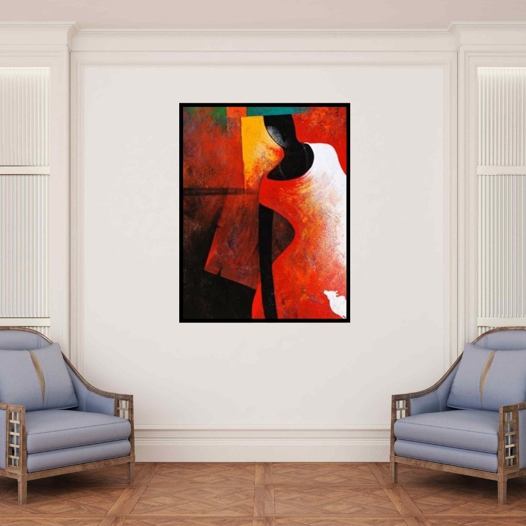 In-situ view of Narayan Shelke's 'The Monk I (Inner Harmony: A Monks Contemplation)' painting in a room