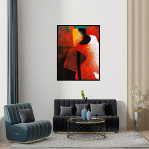 Preview of 'The Monk I (Inner Harmony: A Monks Contemplation)' Painting by Narayan Shelke shown on a wall in a furnished room.