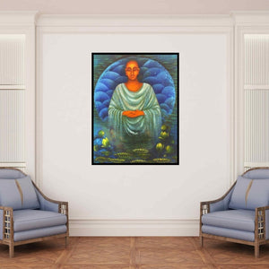 In-situ view of Vijaya Ved's 'Monk Ii (Inner Stillness)' painting in a room